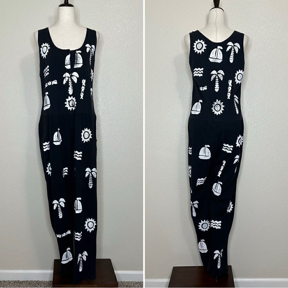 Natural Elements Black Tropical Sleeveless Jumpsuit
